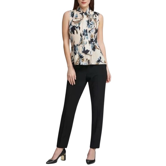 NWT DKNY Pleated Floral-Print Sleeveless Blouse Size L - Picture 1 of 13
